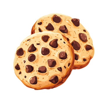 Flat 2D Chocolate Chip Cookies illustration, vector graphic in icon style, on white background