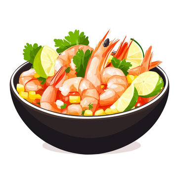 2D flat vector illustration of a Ceviche De Camaron in icon style, isolated on white background