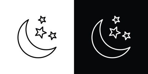 Moon stars icon outline pictogram isolated on white. Vector Icon shape.