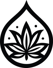Abstract water drop symbol featuring a stylized lotus flower with subtle dot accents for natural serenity and organic designs