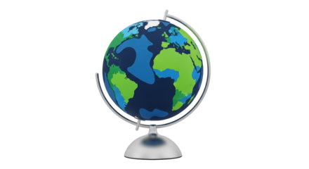 Isolated Earth globe model, cartography educational tool with map of the continents and ocean