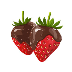 Flat 2D Chocolate-covered Strawberries illustration, vector graphic in icon style, on white background