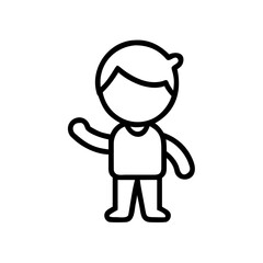 A minimalist line-art icon of a child (or person) waving, great for websites/blogs on kids, hello/greeting sections, users, or general people representation.


