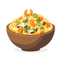 Flat 2D Biryani illustration, vector graphic in icon style, on white background
