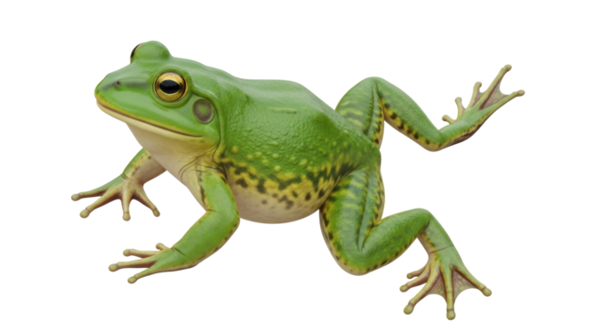 Isolated American bullfrog, a large frog native to eastern North America, amphibian creature