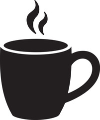 Black silhouette of a steaming coffee cup drink