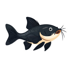 Minimal flat vector of a Catfish With Barbels, 2D icon-style illustration on white background
