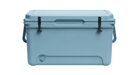 Isolated sturdy light-blue cooler box for outdoor activities, picnics, travel, or camping trip