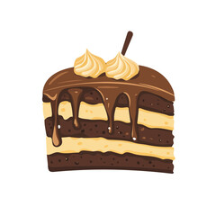 Chocolate Cake, flat style 2D vector image, isolated on a white background