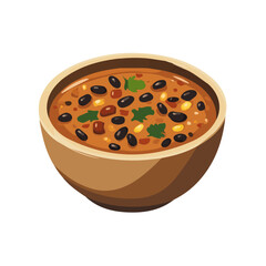 2D flat vector illustration of a Black Bean Soup in icon style, isolated on white background