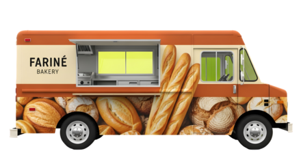 Vibrant mobile bakery truck, an inviting culinary venture offering freshly baked breads and pastries, ready to serve delicious treats on the go