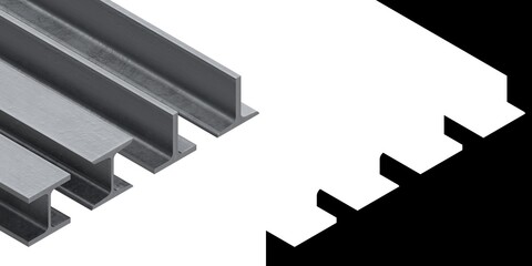 3D rendering illustration of some construction I and T steel beams