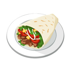 2D flat vector illustration of a Shawarma Plate in icon style, isolated on white background