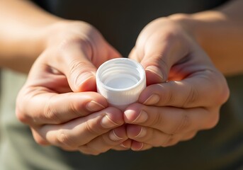 Hands holding a bottle cap, embracing eco-friendly recycling concept