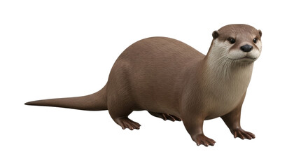 Isolated Otter in Studio Setting with Detailed Fur Texture Looking Right Animal Nature Image