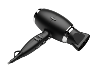 Sleek black hair dryer design Isolated on transparent background for beauty industry