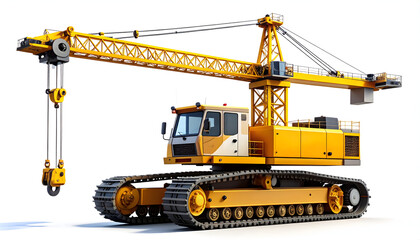 Heavy-Duty Crane at Construction: a towering yellow crane, symbol of progress, stands poised, ready to lift heavy loads. Its intricate mechanical design, against a simplified background.