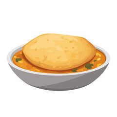 Minimal flat vector of a Chole Bhature, 2D icon-style illustration on white background