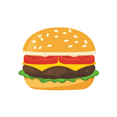Cheeseburger, 2D flat vector illustration, simple and modern style, isolated on a plain white background.