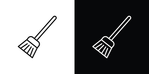 Broom icon outline pictogram isolated on white. Vector Icon shape.