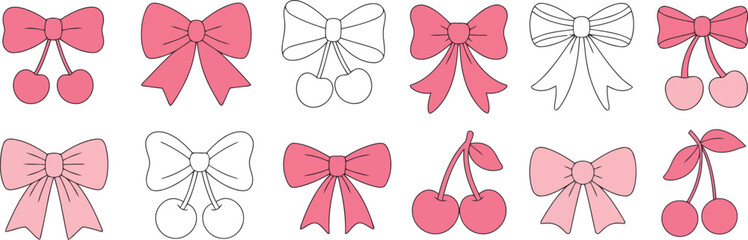 Adorable pink bows and cherry designs, perfect for sweet summer themes, kids crafts, and kawaii style projects, offering a playful touch to any design