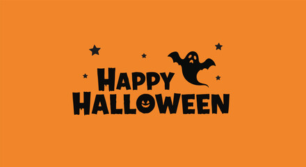 Happy Halloween Ghost Poster on Orange Background