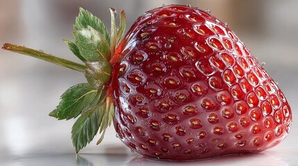 Indulge in the glossy, vibrant freshness of a ripe strawberry, a delicious and healthy treat perfect for summer desserts, nutritious snacks, and sweet culinary creations