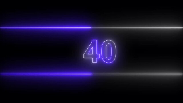 Glowing neon countdown digital clock animation, 0 to 80 second countdown digital clock timer icon .numbers from 0 to 800 countdown High-Tech Neon Light Number.
