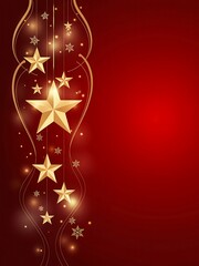 Elegant Christmas Background with Golden Stars and Snowflakes on Deep Red Backdrop perfect for holiday greeting cards or festive season promotions