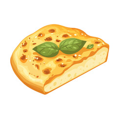 2D flat vector illustration of a Focaccia in icon style, isolated on white background