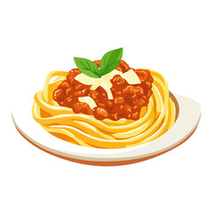 2D flat vector illustration of a Fettuccine Bolognese in icon style, isolated on white background