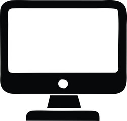 Simple black and white icon of a computer monitor screen displaying a blank screen on a stand