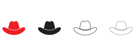 cowboy hat vector icon set, cowboy hat logo symbol vector, silhouette and line art