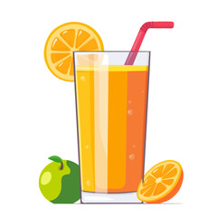 Flat 2D Fresh Fruit Juice illustration, vector graphic in icon style, on white background