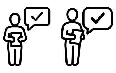 Vector art of two people standing with a checkmark in a speech bubble