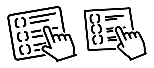 Illustration of a hand selecting options on a checklist, representing choice and decisionmaking