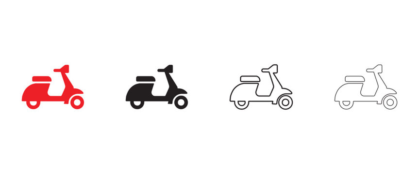 scooter vector icon set, scooter motor vehicle vector, silhouette and line art