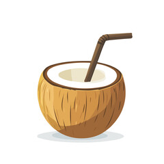 Flat 2D Coconut Water illustration, vector graphic in icon style, on white background
