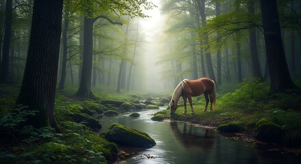 Peaceful Forest Scene with Horse.