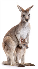 Mother kangaroo with joey, gentle wildlife portrait, Australian marsupial family, natural bonding concept.