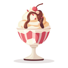 Minimal flat vector of a Ice Cream Sundae, 2D icon-style illustration on white background
