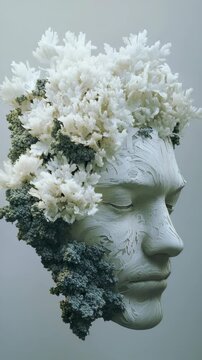 A woman 's head with flowers in her hair