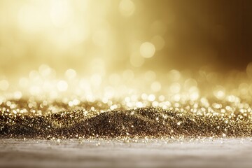 Glittering gold dust background with shimmering bokeh effect