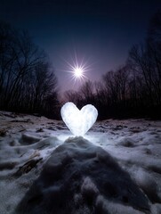 heart illuminated moonlight in winter