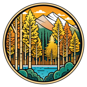 Aspen Tree Grove Vector Logo. A minimalist emblem of Fishlake National Forest in Utah for nature and travel branding.
