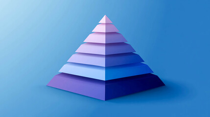 A pyramid consisting of several levels in gradations of shades of blue and purple. Growth, development, progress, and achievements. For materials related to business, career, learning, development.