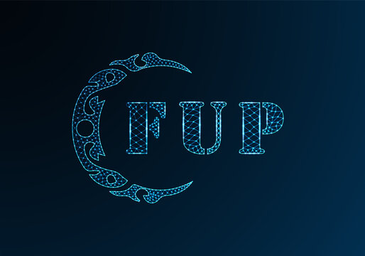 Low poly letter logo FUP design. FUP letter logo low poly vector design on blue color gradient background. FUP logo low poly design