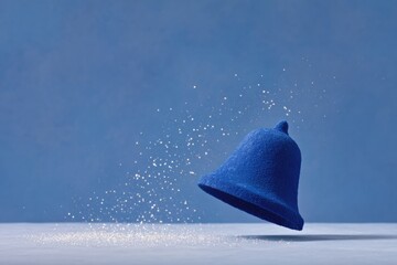 Blue bell suspended in air, sparkling dust creates dreamy atmosp