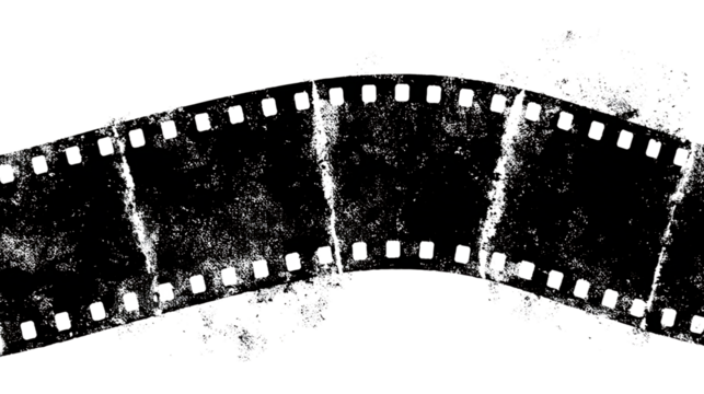 Old film strip with grunge texture isolated on transparent background