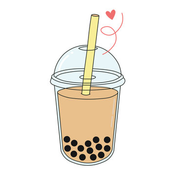 Flat style illustration of bubble tea with straw, ideal for beverage, cafe, and trendy lifestyle design projects